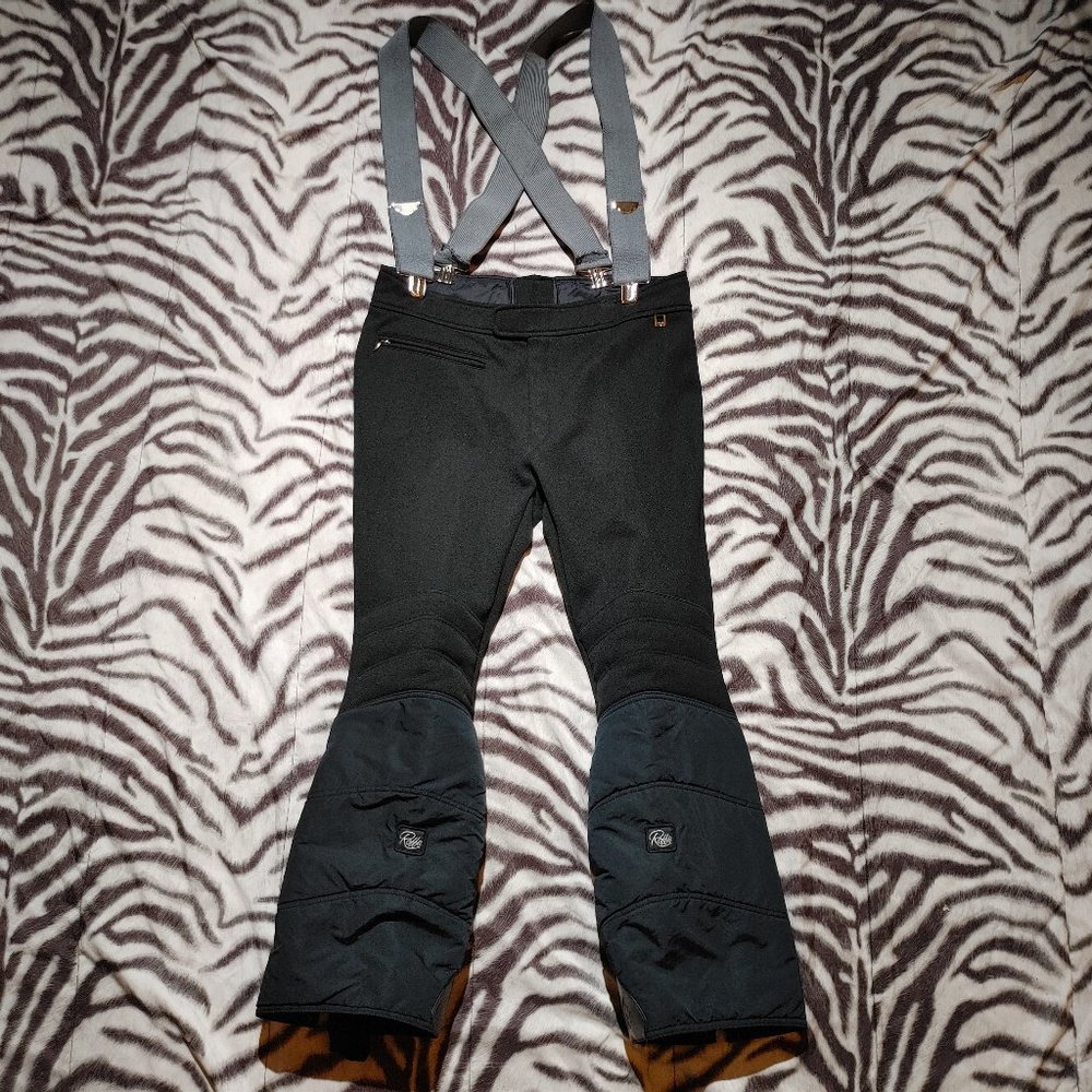 Roffe vintage wool snow ski snowboard pants bibs size 34 mens black Olympic styl